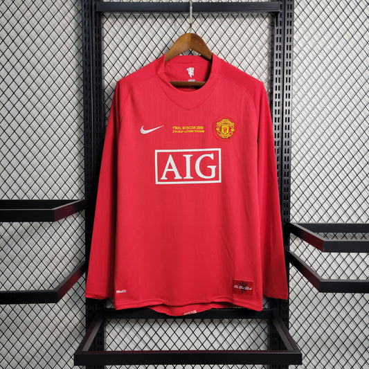 Camiseta Manchester United Local Retro 07-08 Manga Larga Edición Final